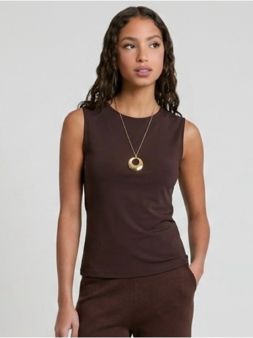 Mango Sleeveless Crewneck Tank Top - Dark Brown